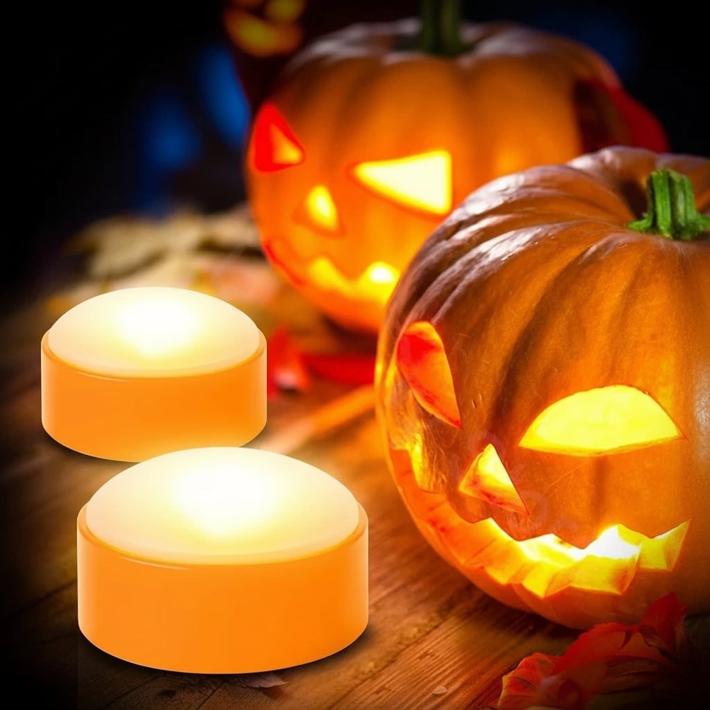Halloween Jack O Lantern Pumpkin Lights Battery Operated Puck with Remote Control and Dimmable LED - Image 5