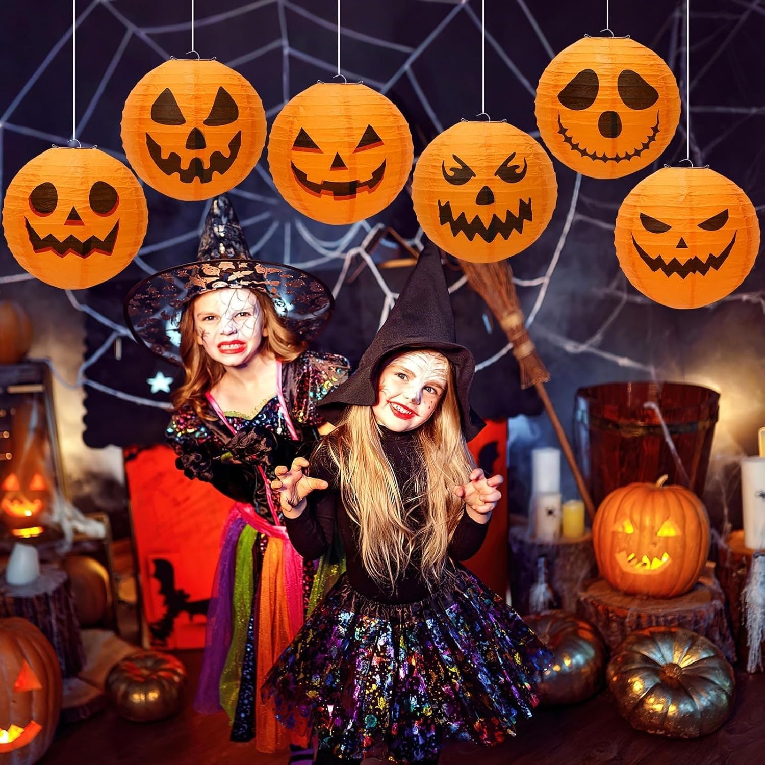 Halloween Jack O'lantern Paper Lanterns Hanging Decorations Set of 12 for Indoor Outdoor Party - Image 9