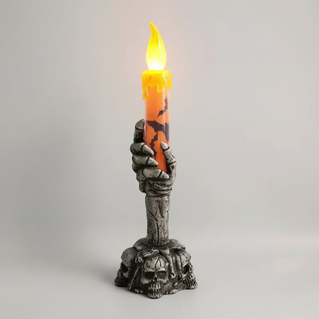 Halloween LED Candle Decor with Skeleton Hand Holder Battery Operated for Party Light - Image 1
