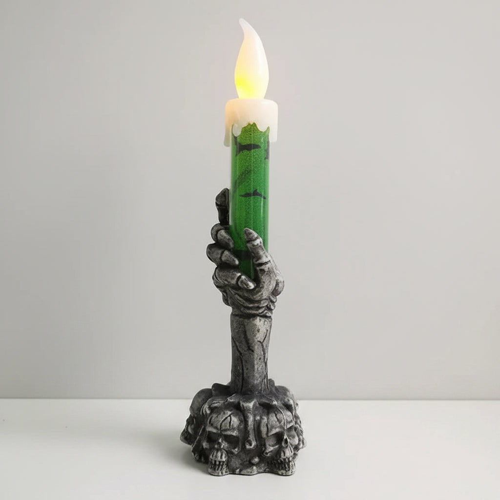 Halloween LED Candle Decor with Skeleton Hand Holder Battery Operated for Party Light - Image 2