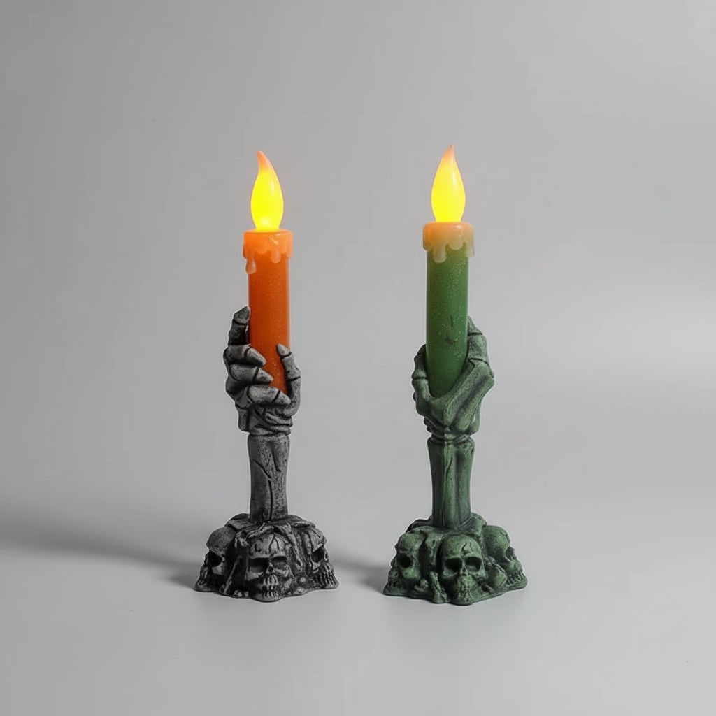 Halloween LED Candle Decor with Skeleton Hand Holder Battery Operated for Party Light - Image 5