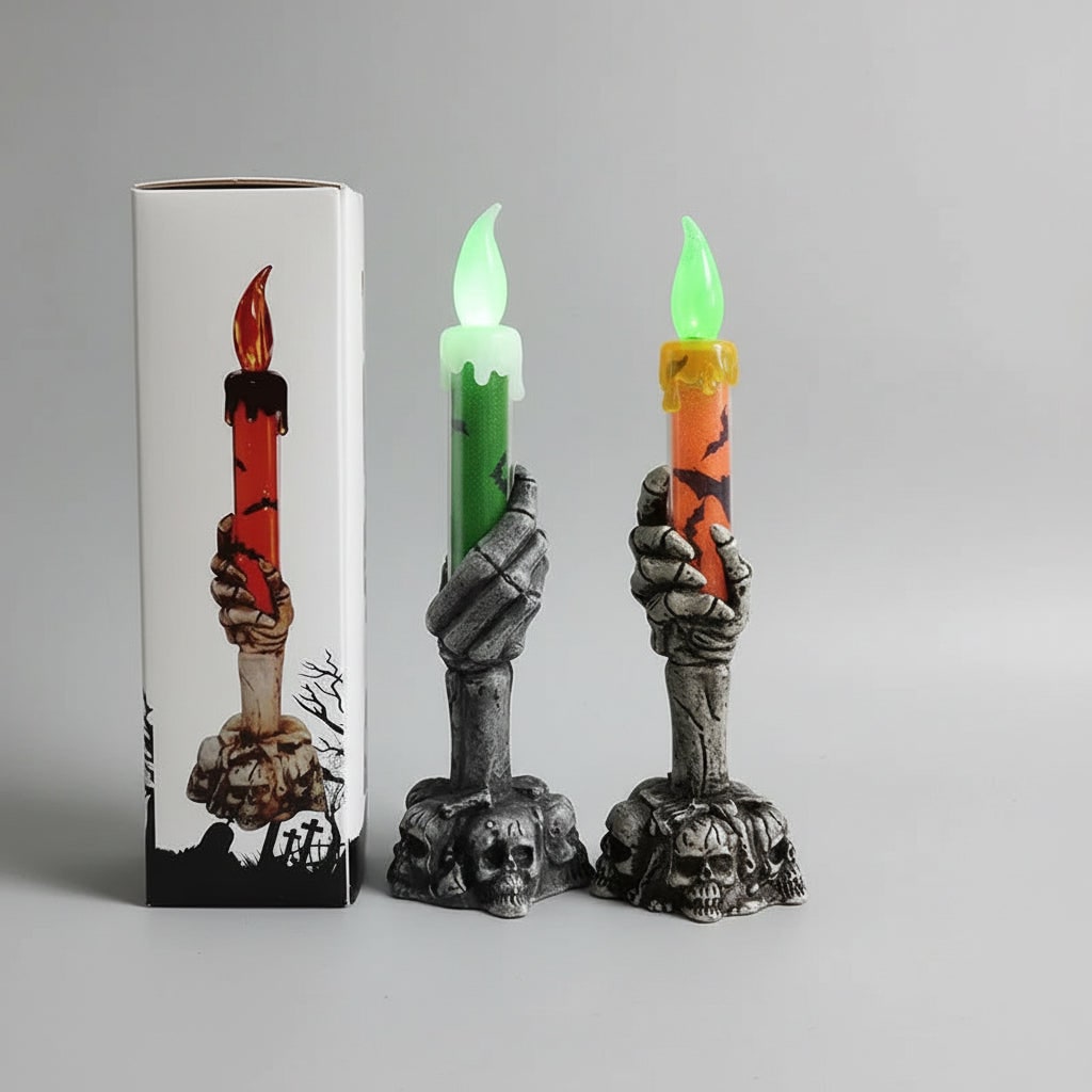 Halloween LED Candle Decor with Skeleton Hand Holder Battery Operated for Party Light - Image 6
