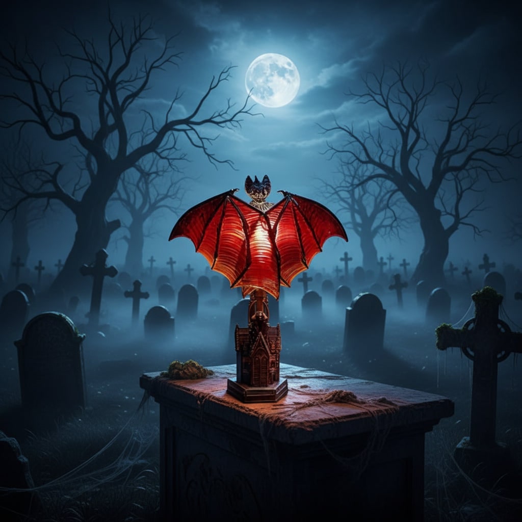 Halloween LED Light Bat Lamp with Gothic Style Translucent Wings and Cathedral Base Table Decoration - Image 1