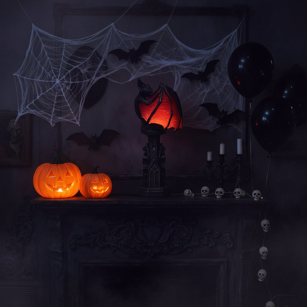 Halloween LED Light Bat Lamp with Gothic Style Translucent Wings and Cathedral Base Table Decoration - Image 2