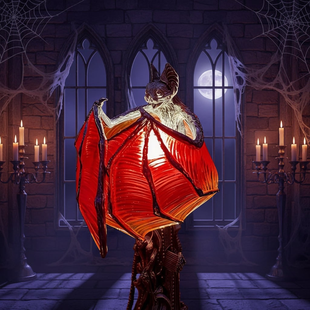 Halloween LED Light Bat Lamp with Gothic Style Translucent Wings and Cathedral Base Table Decoration - Image 3