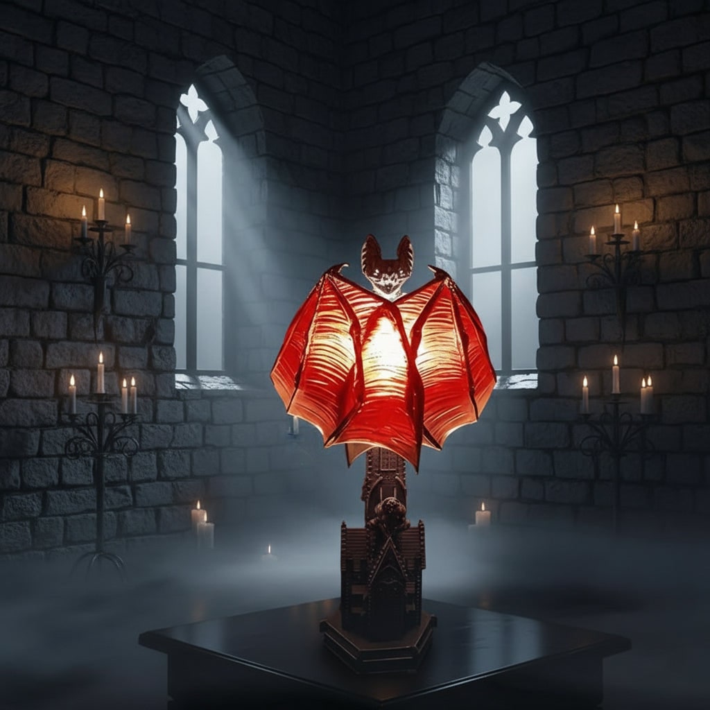 Halloween LED Light Bat Lamp with Gothic Style Translucent Wings and Cathedral Base Table Decoration - Image 4