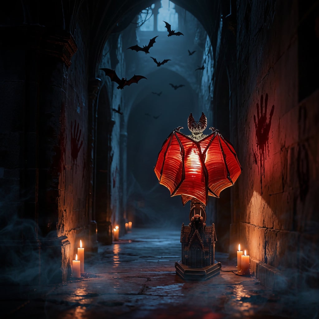 Halloween LED Light Bat Lamp with Gothic Style Translucent Wings and Cathedral Base Table Decoration - Image 5