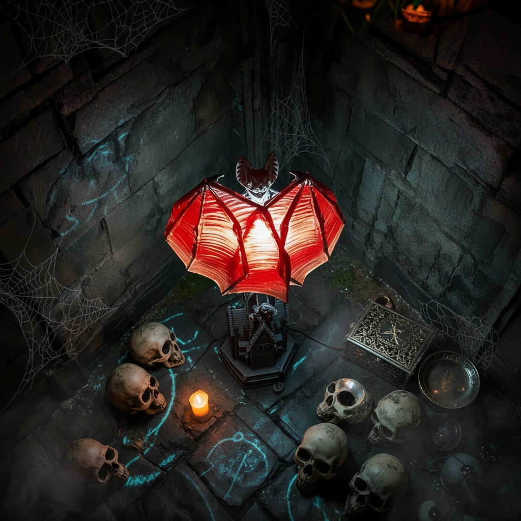 Halloween LED Light Bat Lamp with Gothic Style Translucent Wings and Cathedral Base Table Decoration - Image 6