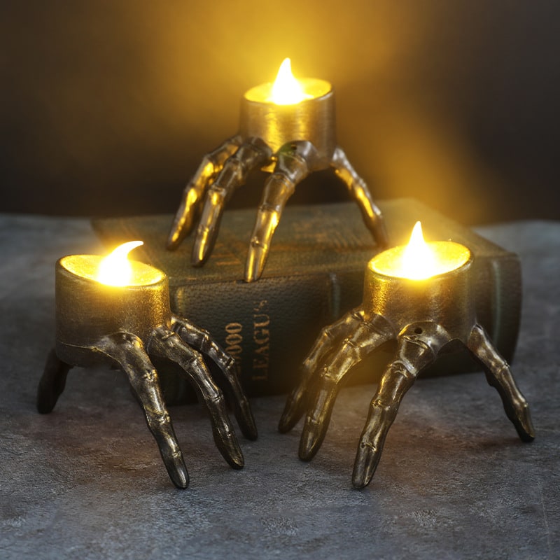Halloween LED Light Candle Battery Operated Skeleton Hand and Decoration Holder - Image 1