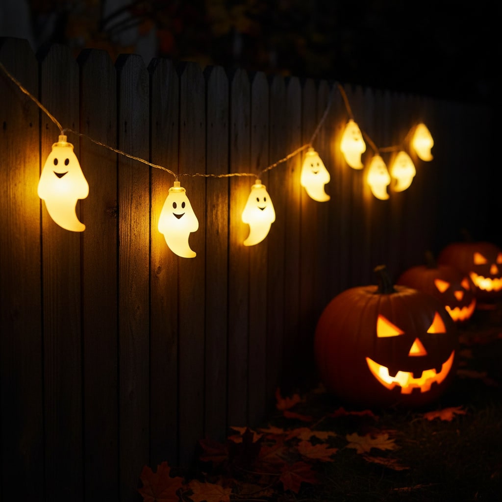 Halloween LED String Lights with Ghost Design for Outdoor and Patio Battery Operated Decoration - Image 1