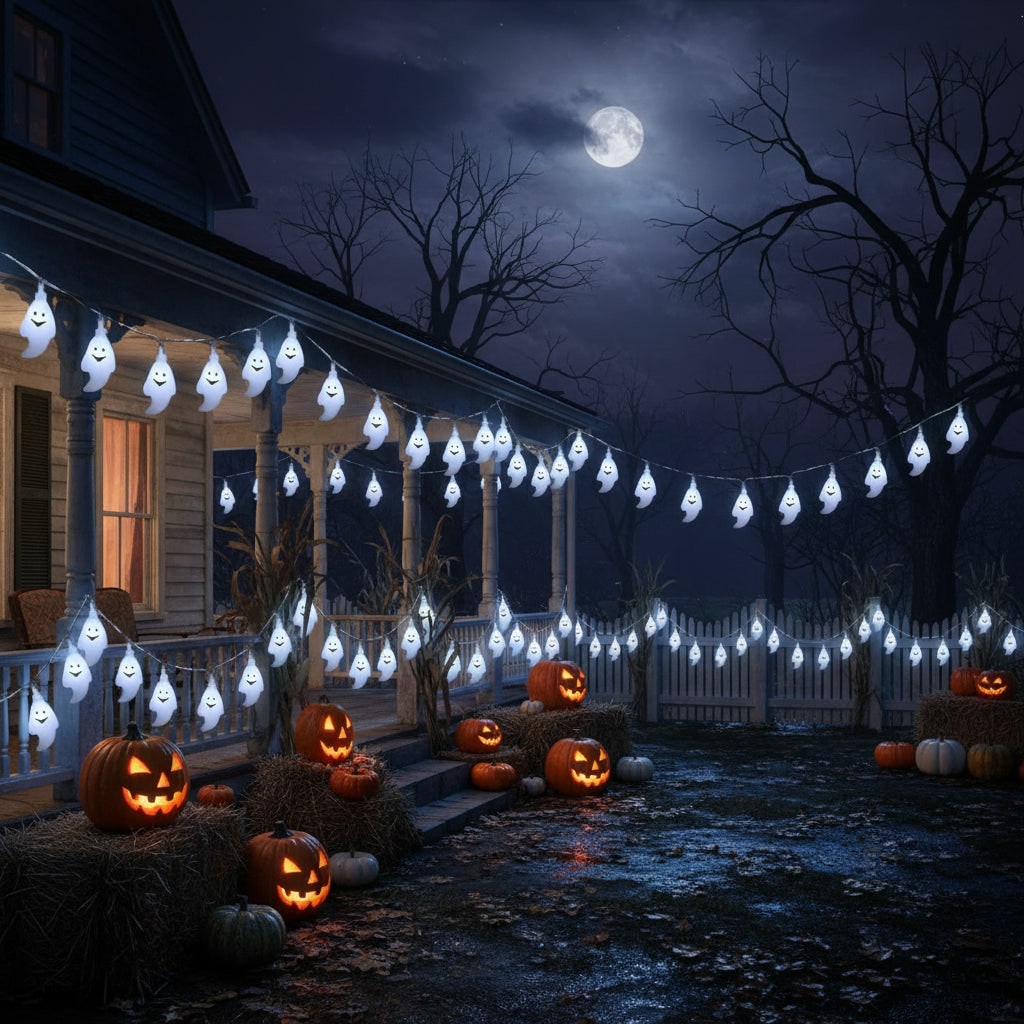 Halloween LED String Lights with Ghost Design for Outdoor and Patio Battery Operated Decoration - Image 2