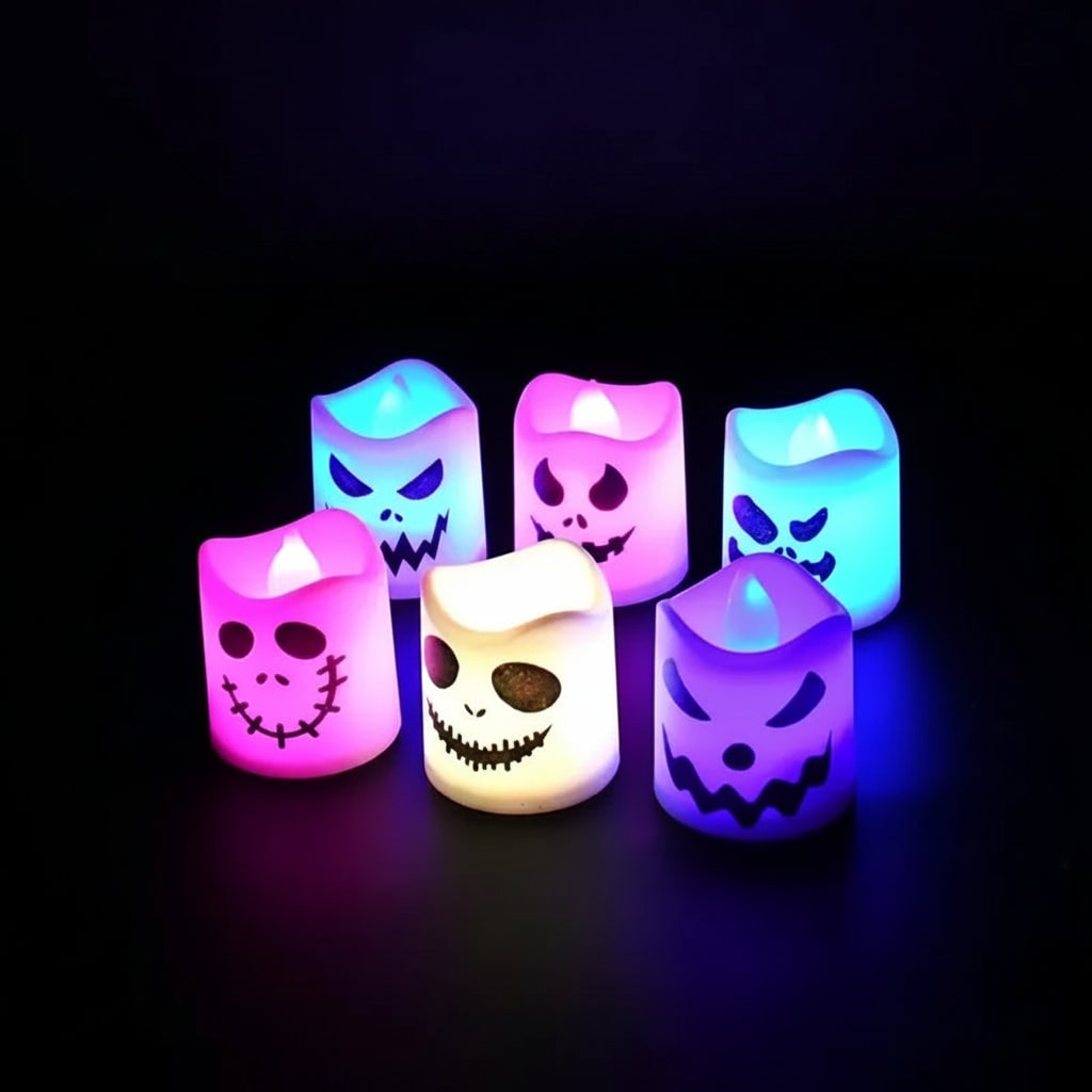 Halloween LED Tea Lights Outdoor Battery Operated Color Changing Spooky Faces - Image 3