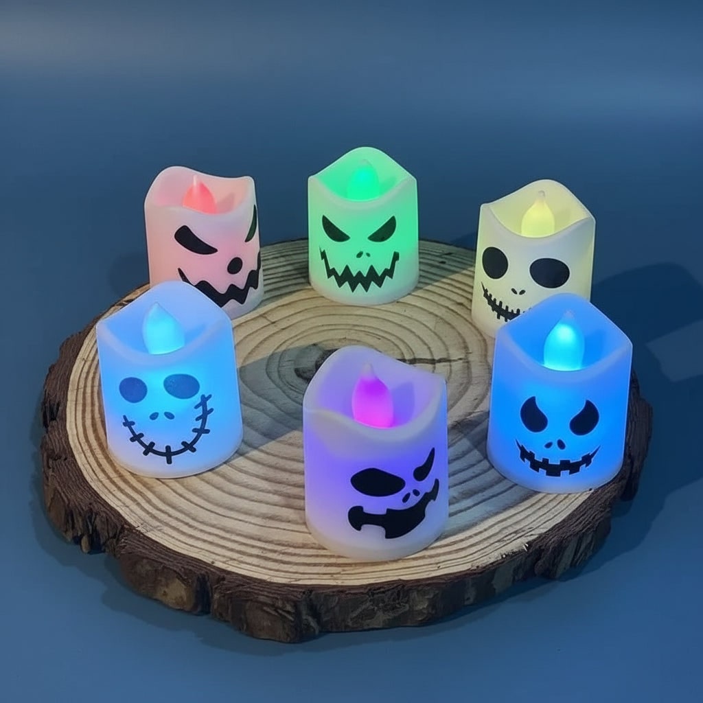Halloween LED Tea Lights Outdoor Battery Operated Color Changing Spooky Faces - Image 4
