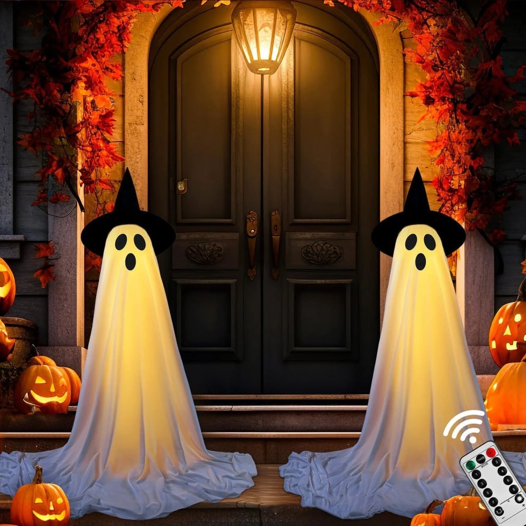 Halloween Lights Outdoor Ghost Decor with LED Up Witch Hat Figures and Remote Control - Image 2