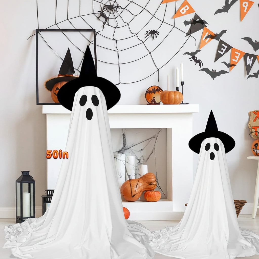 Halloween Lights Outdoor Ghost Decor with LED Up Witch Hat Figures and Remote Control - Image 3