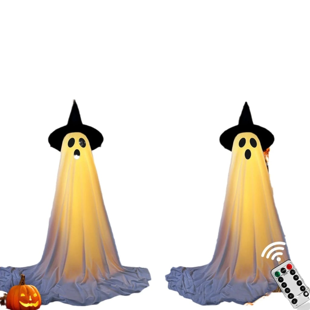 Halloween Lights Outdoor Ghost Decor with LED Up Witch Hat Figures and Remote Control - Image 5