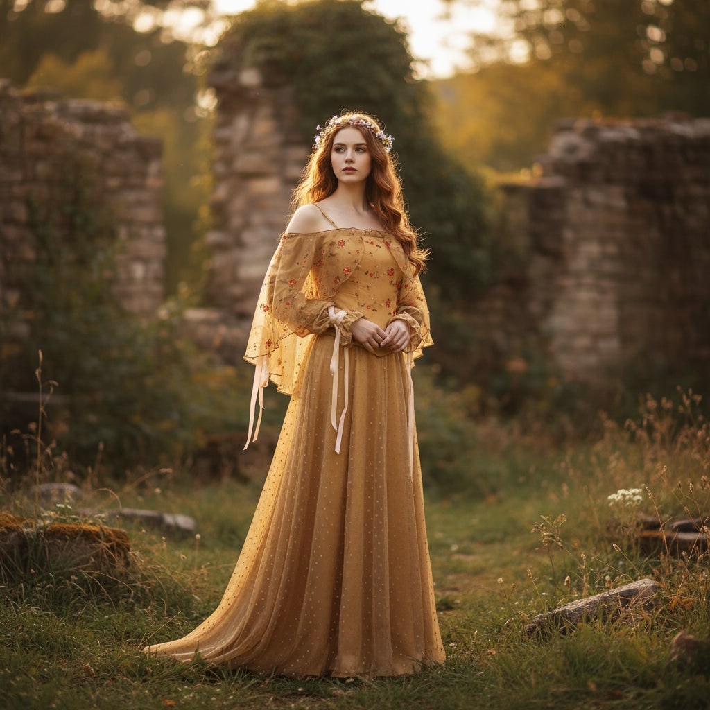 Halloween Medieval Costume Dress with Embroidered Bodice Renaissance Fantasy Plus Size Adult - Image 1