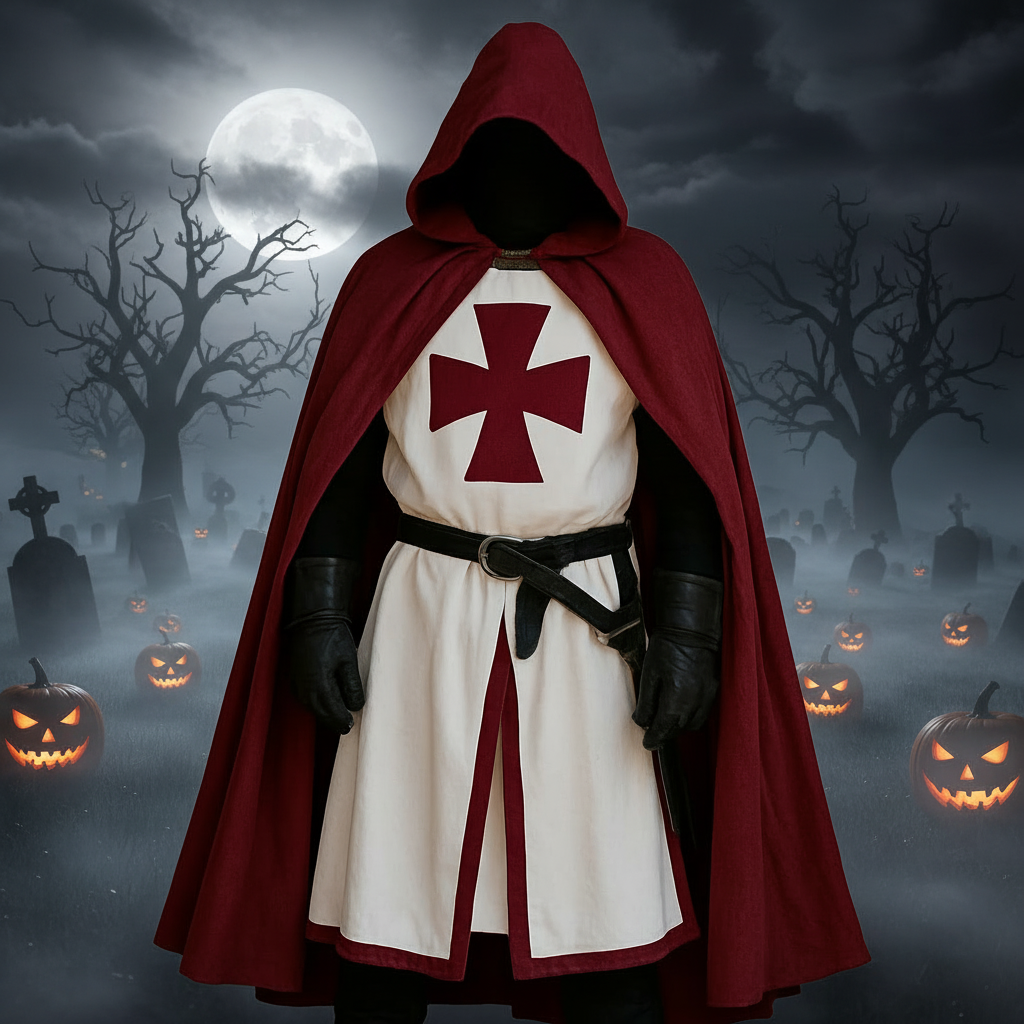 Halloween Medieval Knight Costume Crusader Tunic with Cross Pattée and Split Hem Outfit - Image 1