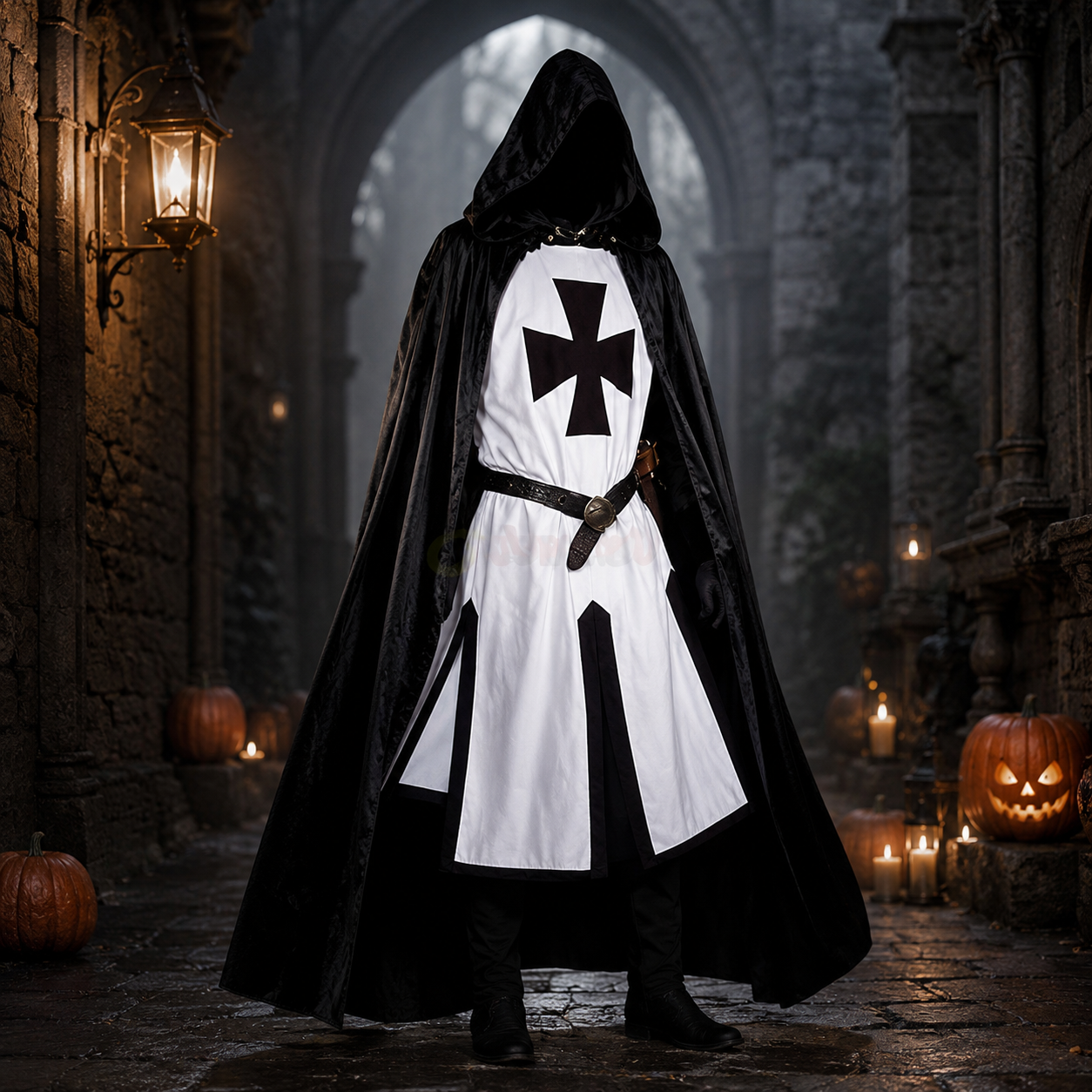 Halloween Medieval Knight Costume Crusader Tunic with Cross Pattée and Split Hem Outfit - Image 10