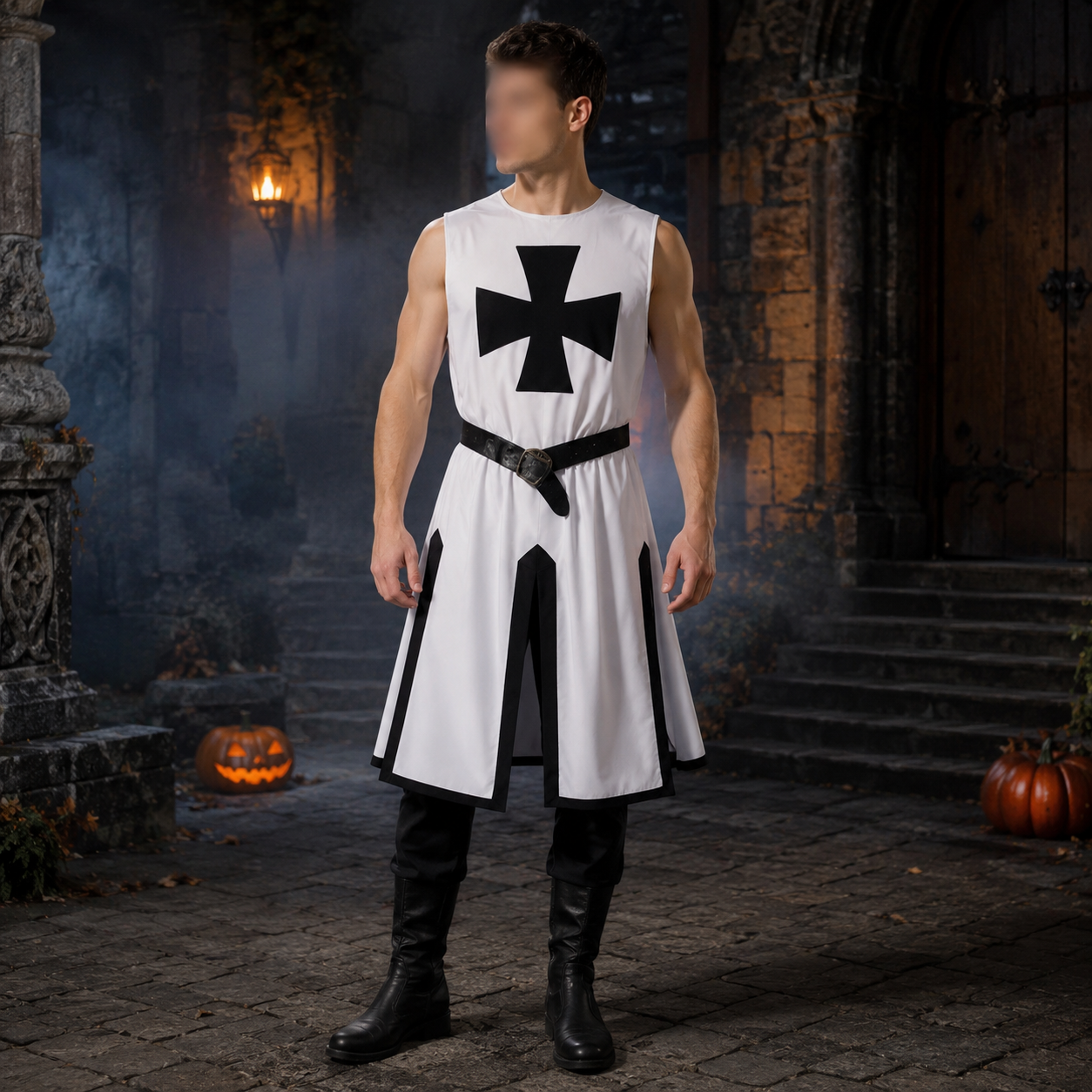 Halloween Medieval Knight Costume Crusader Tunic with Cross Pattée and Split Hem Outfit - Image 4