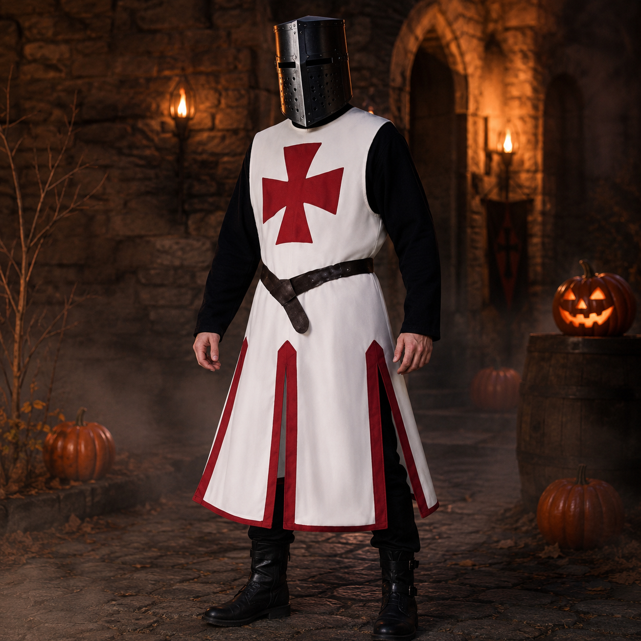 Halloween Medieval Knight Costume Crusader Tunic with Cross Pattée and Split Hem Outfit - Image 6