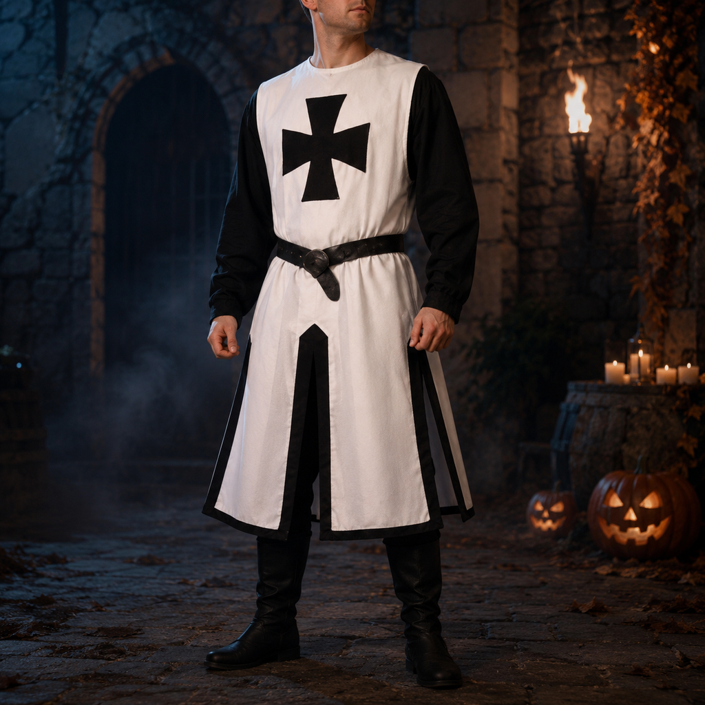 Halloween Medieval Knight Costume Crusader Tunic with Cross Pattée and Split Hem Outfit - Image 7