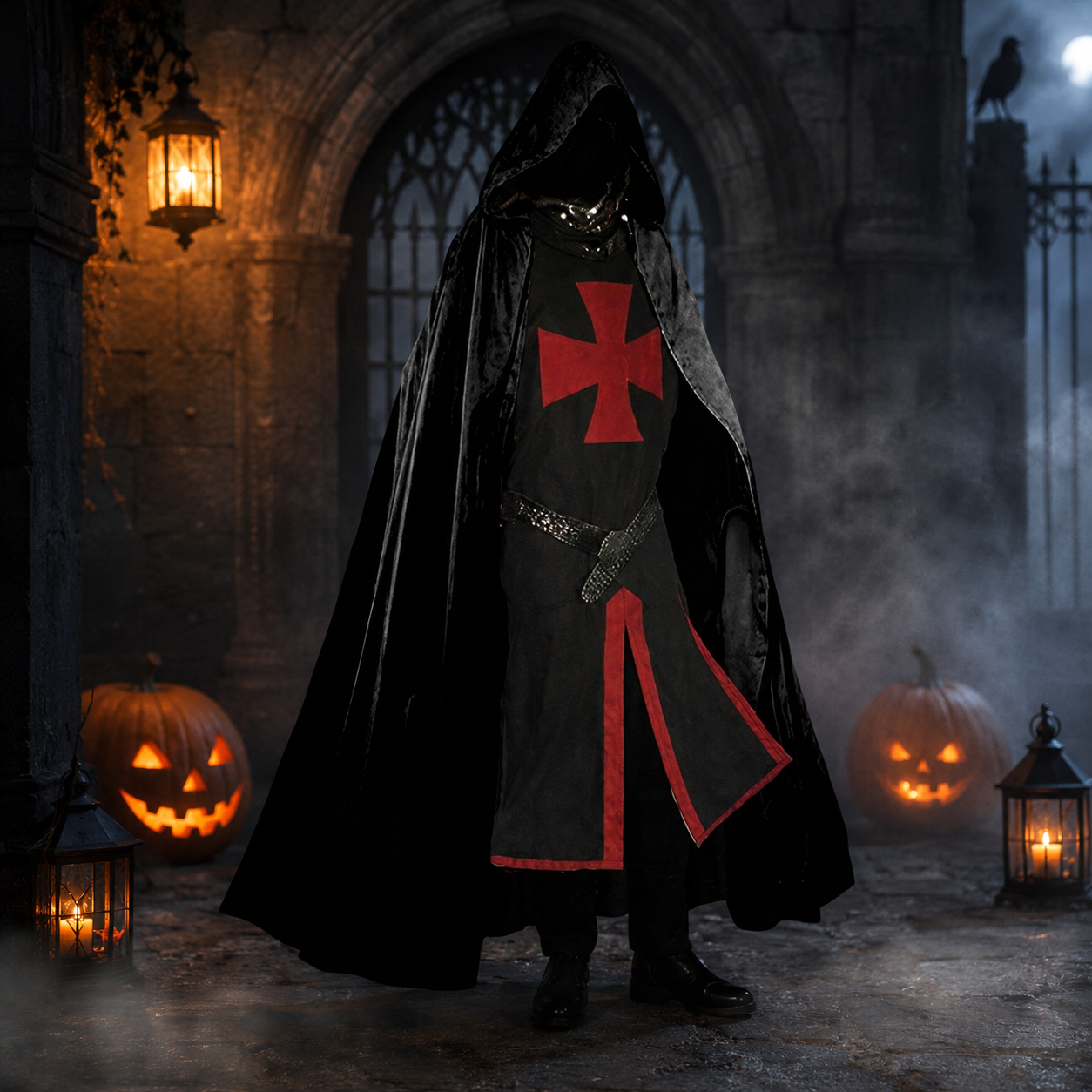 Halloween Medieval Knight Costume Crusader Tunic with Cross Pattée and Split Hem Outfit - Image 8