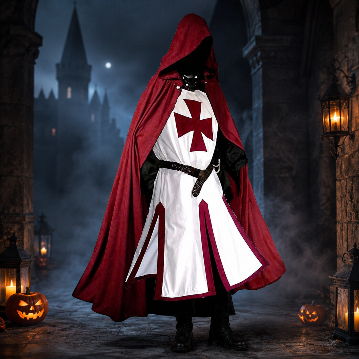 Halloween Medieval Knight Costume Crusader Tunic with Cross Pattée and Split Hem Outfit - Image 9