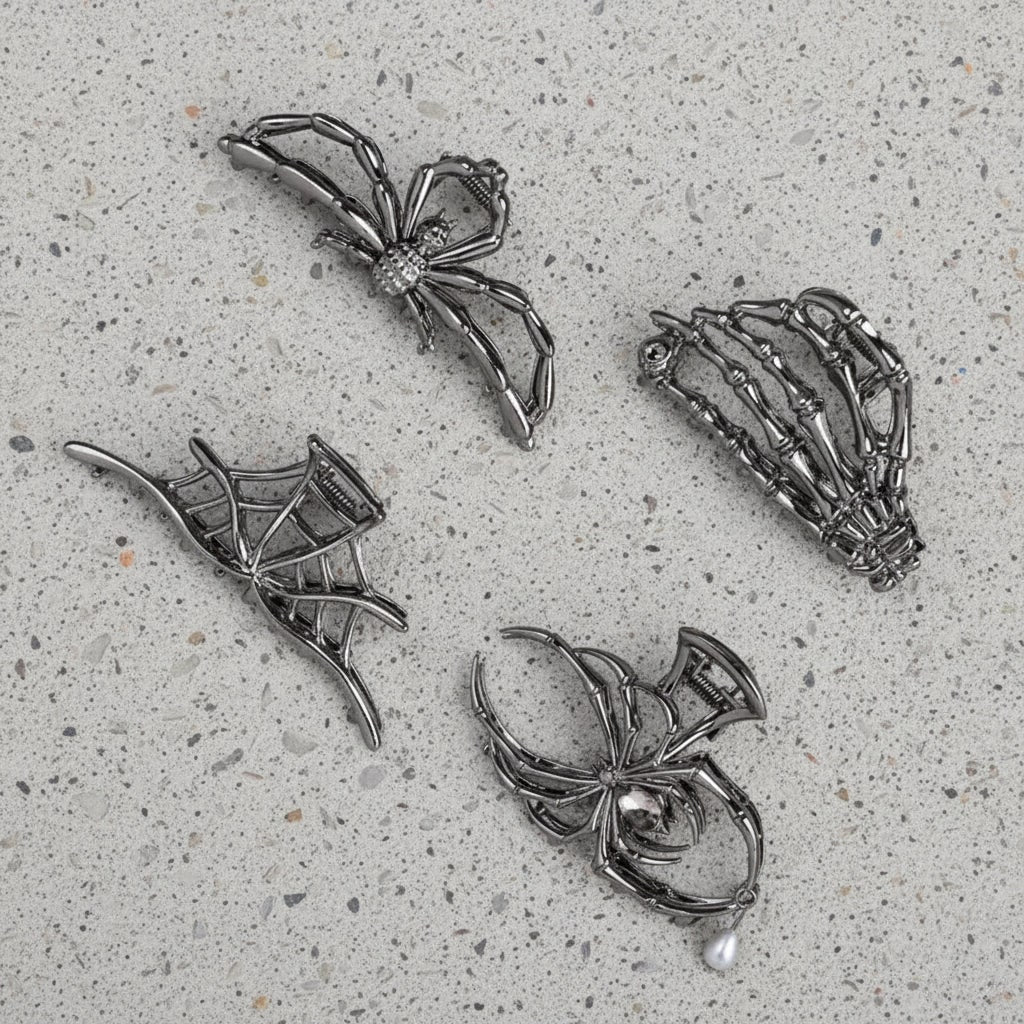 Halloween Metal Hair Claw Clips with Spider Bat Skeleton Designs for Party and Spooky Styling - Image 1