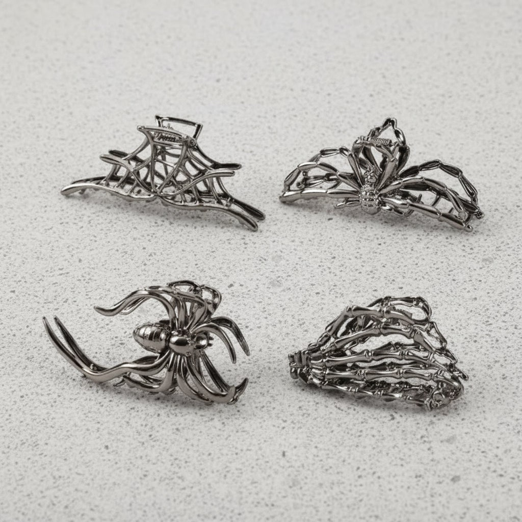 Halloween Metal Hair Claw Clips with Spider Bat Skeleton Designs for Party and Spooky Styling - Image 2
