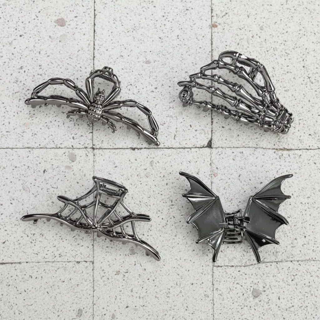 Halloween Metal Hair Claw Clips with Spider Bat Skeleton Designs for Party and Spooky Styling - Image 3