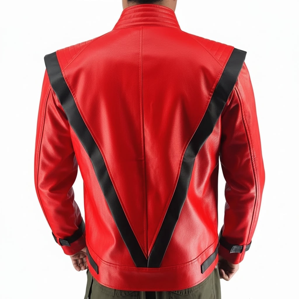 Halloween Mj Thriller Jacket Costume with Red Faux Leather and Black Stripes for Cosplay Party - Image 4