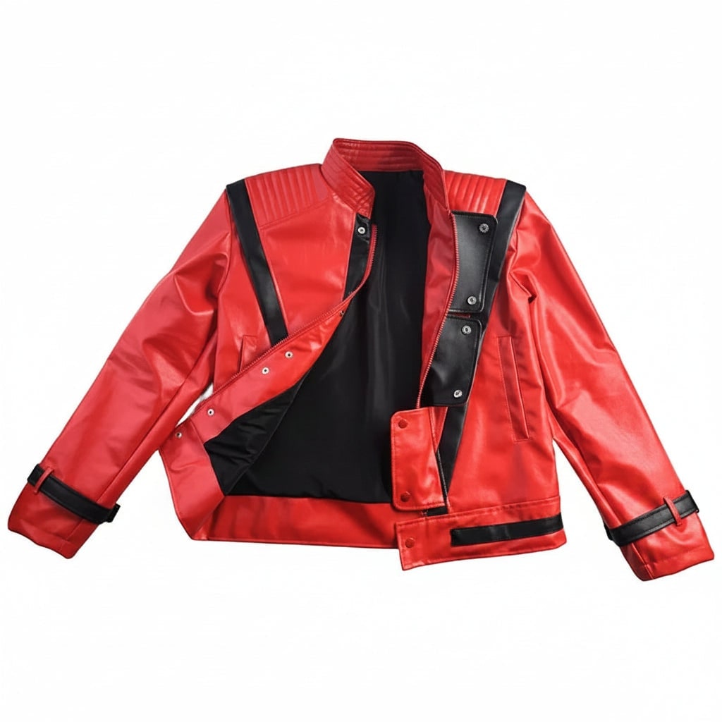 Halloween Mj Thriller Jacket Costume with Red Faux Leather and Black Stripes for Cosplay Party - Image 5