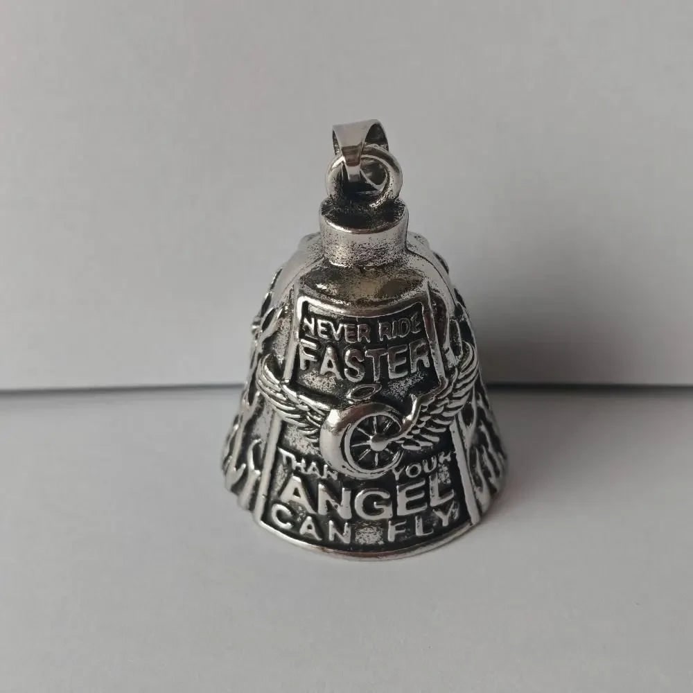Halloween Motorcycle Guardian Bell Biker Bike Luck Charm with Angel Wings - Image 1
