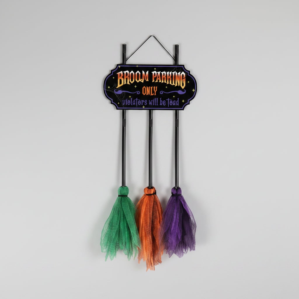 Halloween No Parking Anytime Sign with Decorative Broom and Tulle for Outdoor Yard Decoration - Image 3