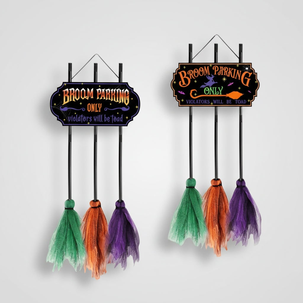 Halloween No Parking Anytime Sign with Decorative Broom and Tulle for Outdoor Yard Decoration - Image 5