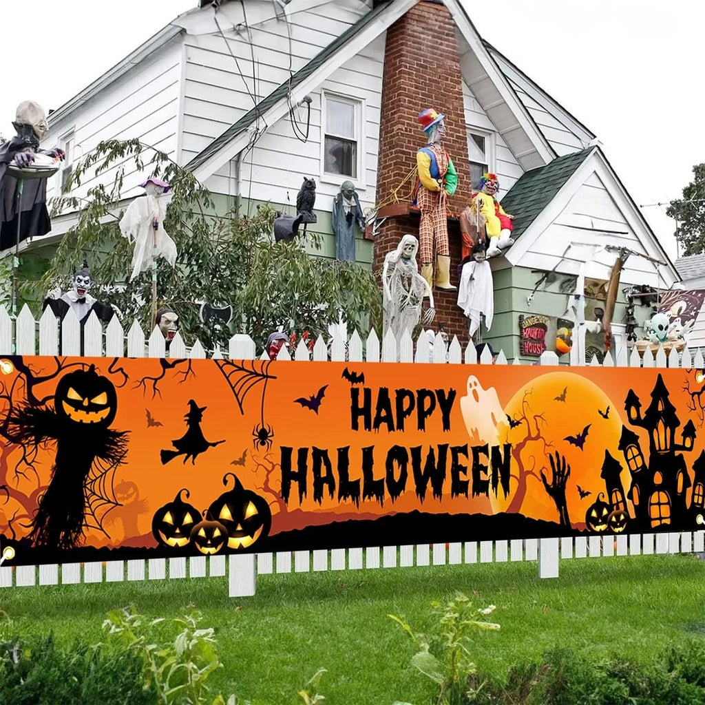 Halloween Outdoor Banner with Jack O Lantern and Haunted House for Yard Decoration - Image 1