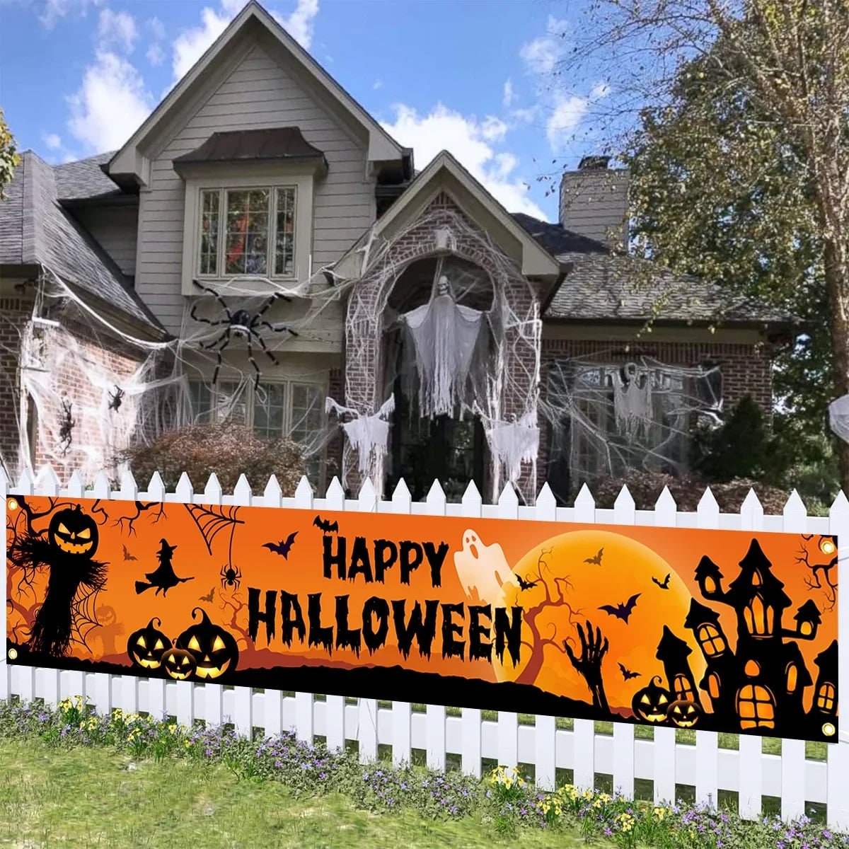 Halloween Outdoor Banner with Jack O Lantern and Haunted House for Yard Decoration - Image 2