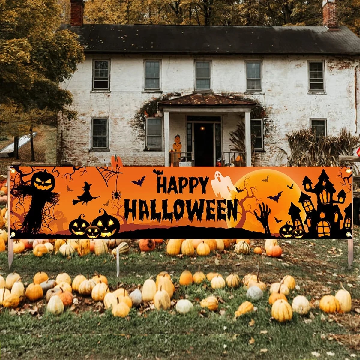 Halloween Outdoor Banner with Jack O Lantern and Haunted House for Yard Decoration - Image 4