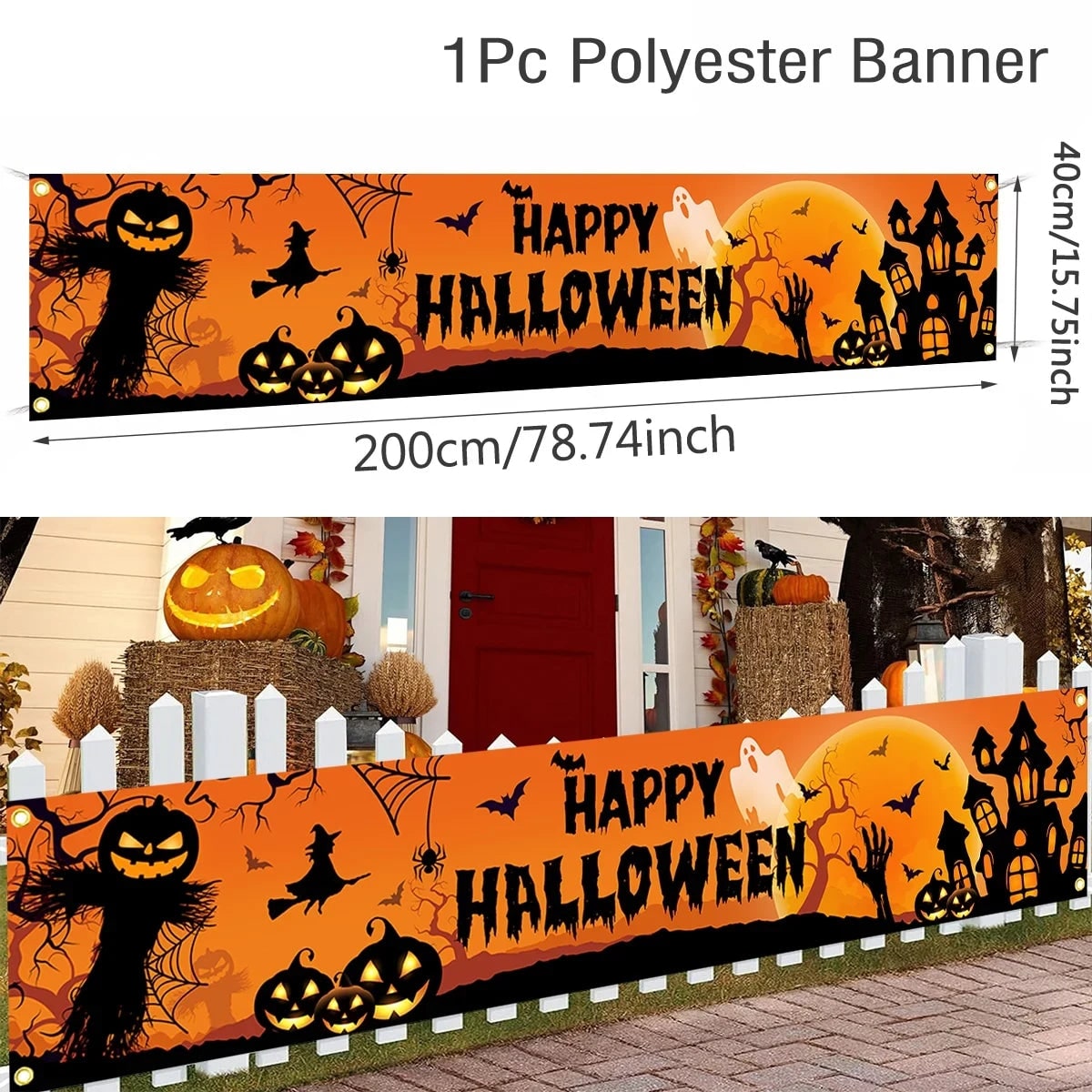 Halloween Outdoor Banner with Jack O Lantern and Haunted House for Yard Decoration - Image 5