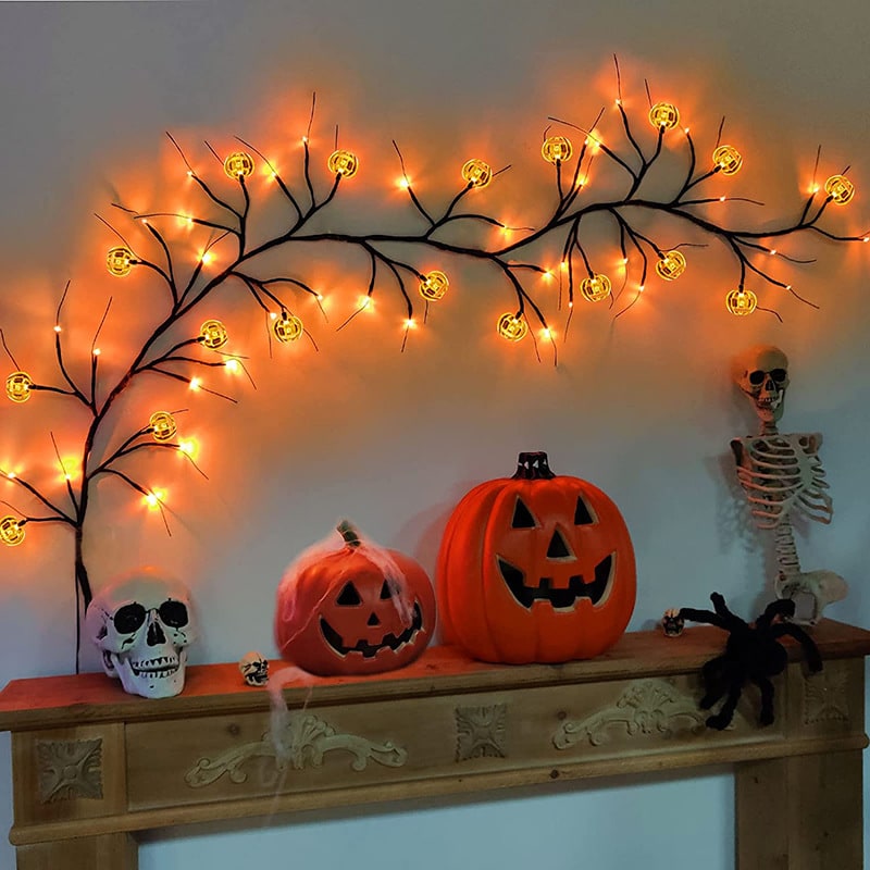 Halloween Outdoor Garland with Battery Powered LED String Lights and Bat Pumpkin Covers - Image 11