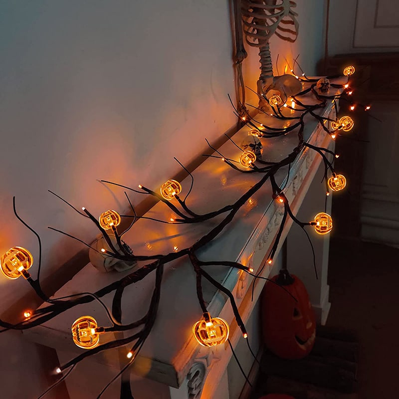 Halloween Outdoor Garland with Battery Powered LED String Lights and Bat Pumpkin Covers - Image 2