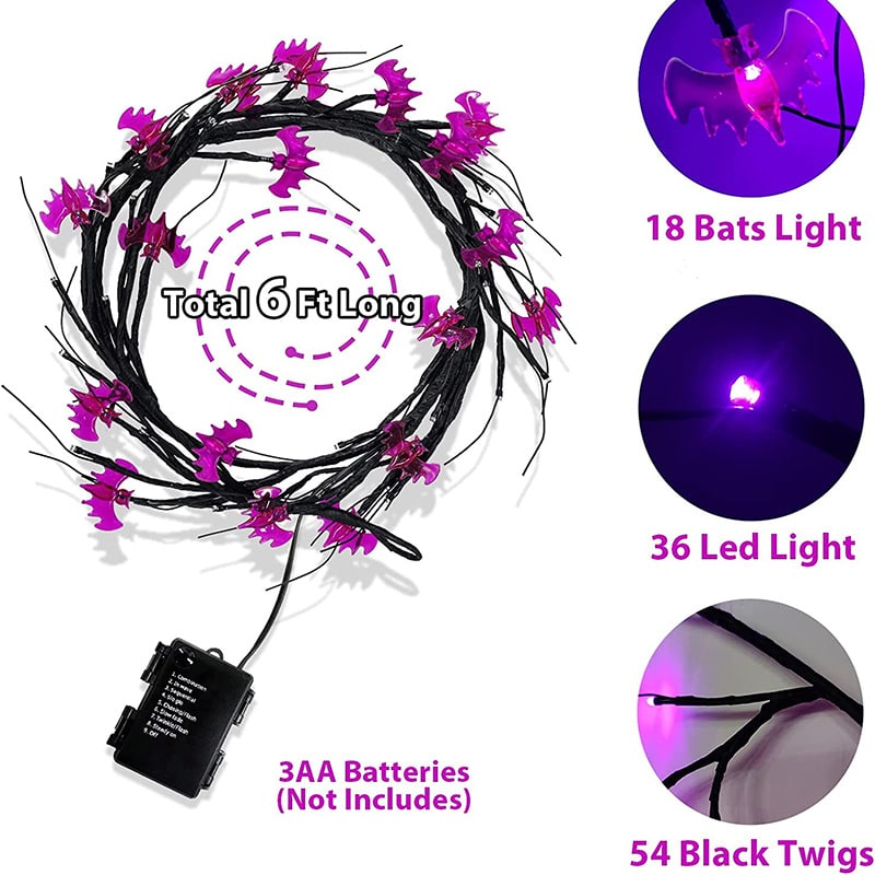 Halloween Outdoor Garland with Battery Powered LED String Lights and Bat Pumpkin Covers - Image 4