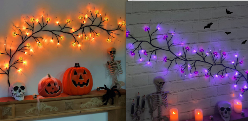 Halloween Outdoor Garland with Battery Powered LED String Lights and Bat Pumpkin Covers - Image 7