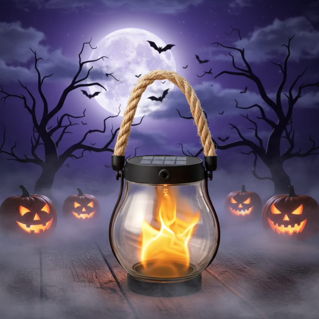 Halloween Outdoor Solar Flame Hanging Lantern with LED Flickering Effect and Usb-C Charging - Image 2
