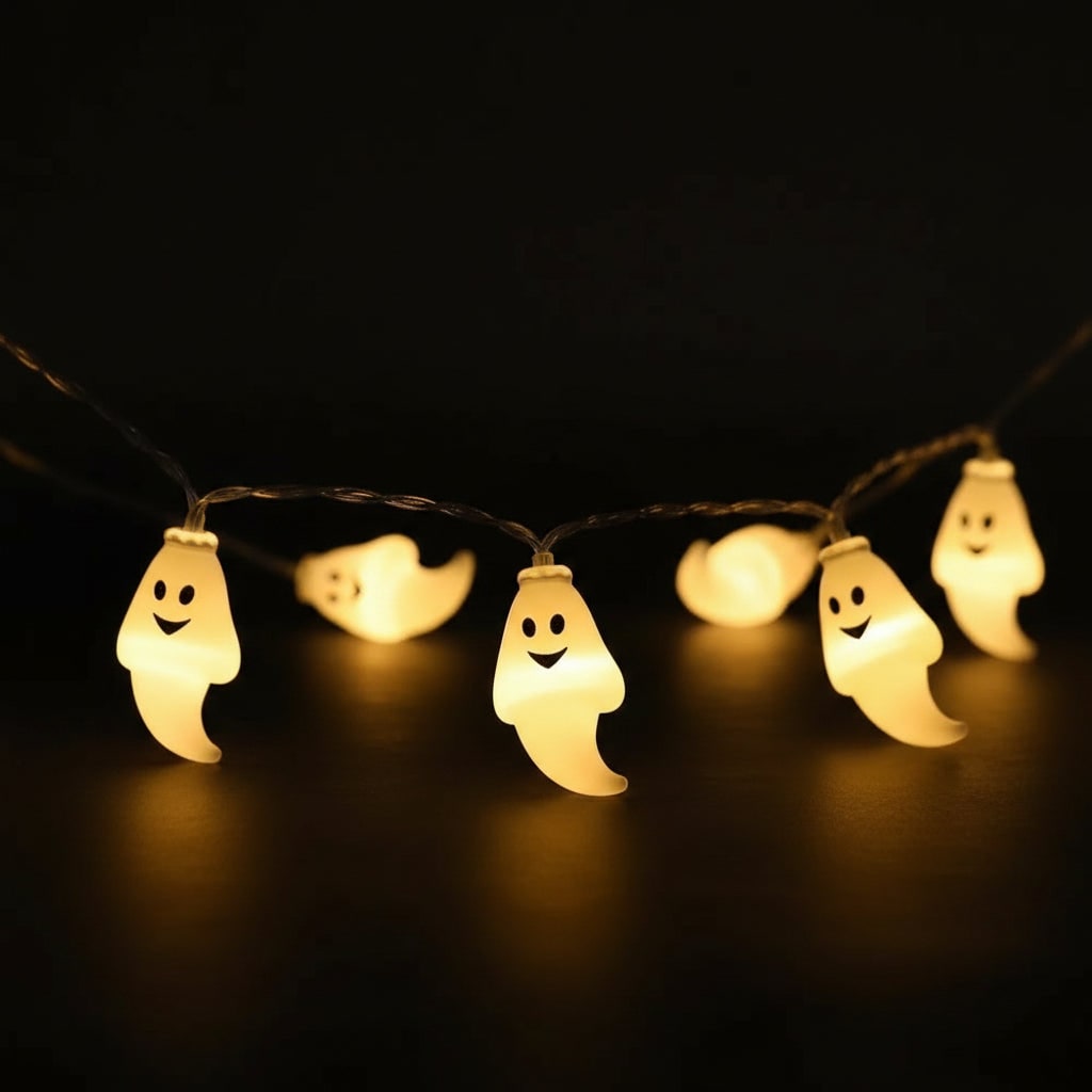 Halloween Outdoor String Lights with Battery Operated LED Ghost for Patio and Party Decoration - Image 1