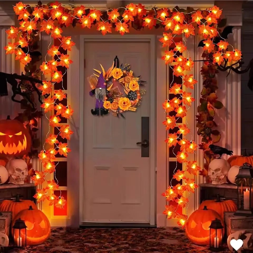 Halloween Outdoor String Lights with Maple Leaf Garland and Warm LED for Fall Patio Decoration - Image 1