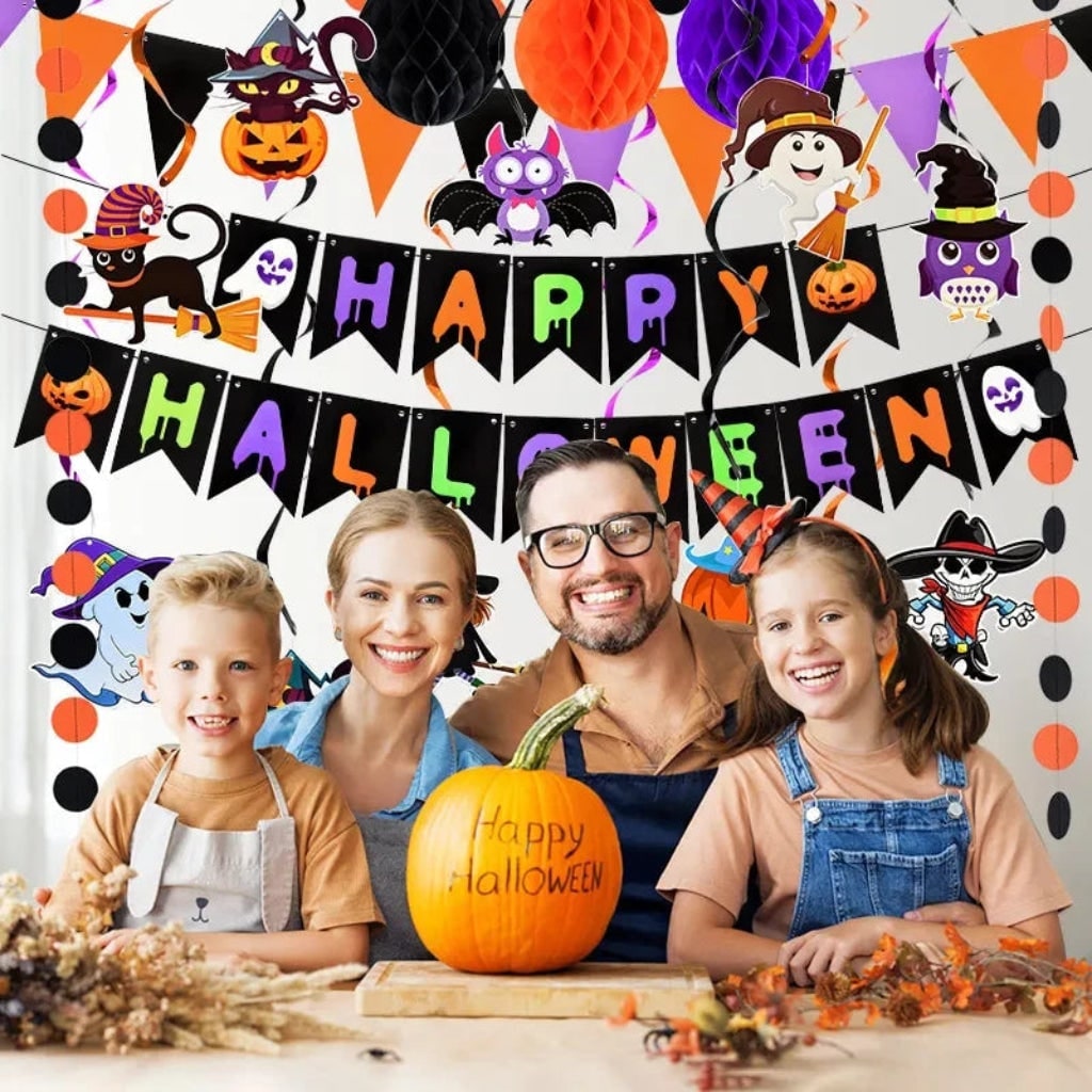 Halloween Party Decorations and Outdoor Set with Banner Garland and Hanging Swirls for Wall Decor - Image 2