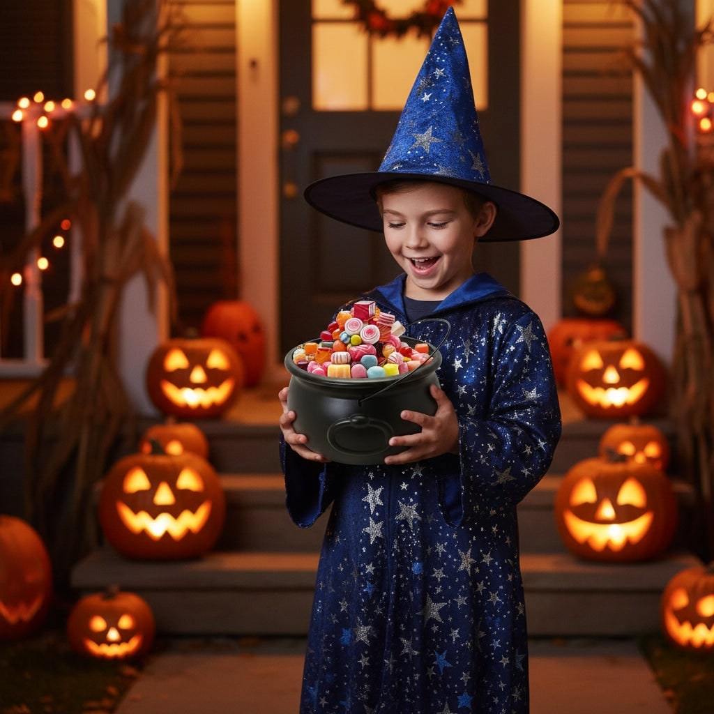Halloween Plastic Witches Cauldron Large Black Decoration for Trick or Treat Party - Image 1