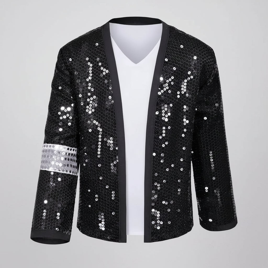 Halloween Pop Star Costume Set with Sequined Jacket Fedora Gloves Wig and Accessories for Party - Image 3